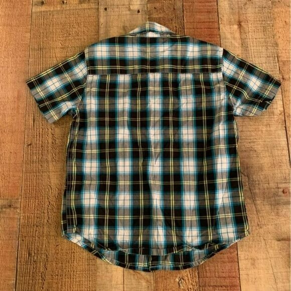 Wrangler boys blue and black plaid short sleeve button up -XS - Picture 4 of 5